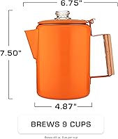 Vista 3 de COLETTI Bozeman Cafetera Percoladora Naranja — Cafeteras de Camping — El Percolador Favorito del Camping — SIN Aluminio o Plástico