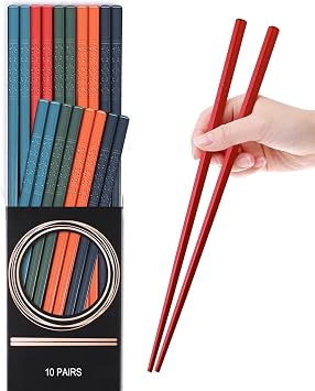 10 Pairs Reusable Fiberglass Chopsticks Dishwasher Safe, GLAMFIELDS Premium Multicolor Japanese Style Chop Sticks for Sushi, Anti-slip, Lightweight, 9 1/2 inches