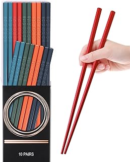 10 Pairs Reusable Fiberglass Chopsticks Dishwasher Safe, GLAMFIELDS Premium Multicolor Japanese Style Chop Sticks for Sushi, Anti-slip, Lightweight, 9 1/2 inches
