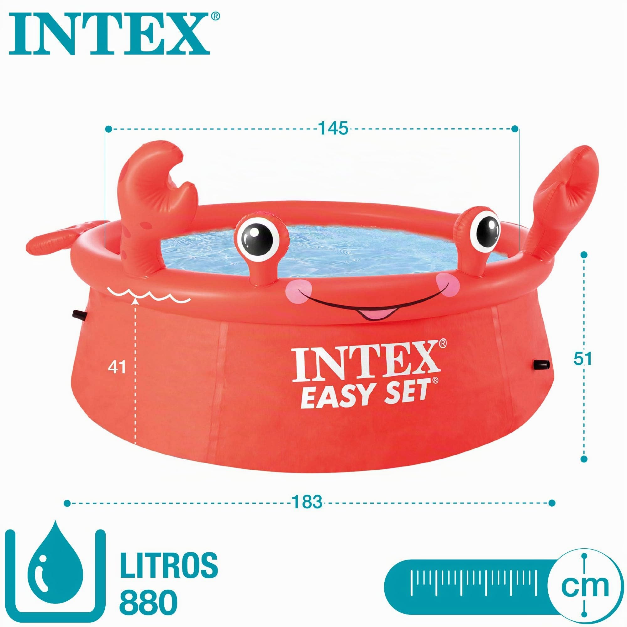 Intex 26100NP - Piscina hinchable Easy Set, 183x51 cm, 880 litros, Piscina diseño cangrejo, color rojo, Para niños a partir de 3 años