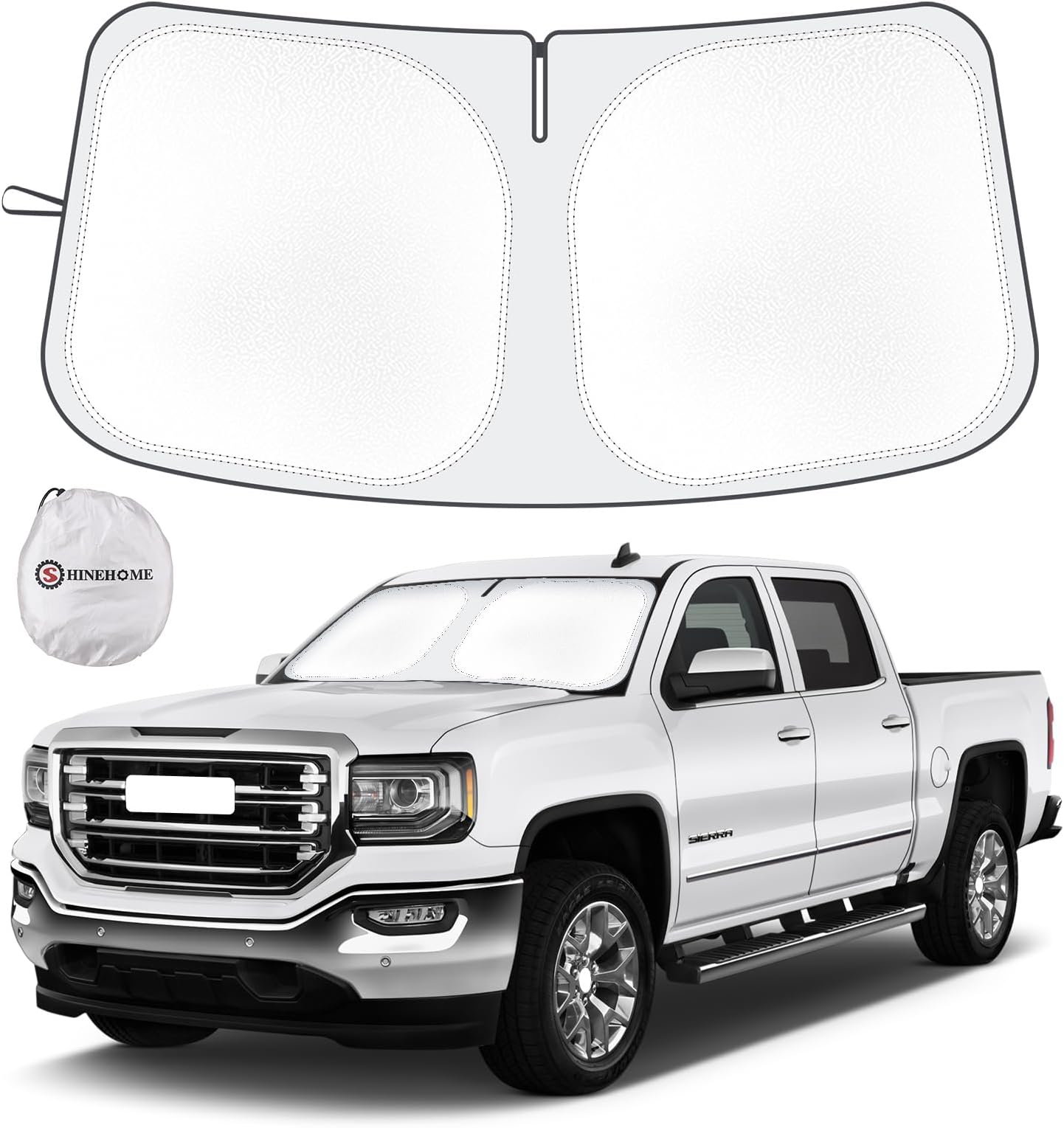 Windshield Sun Shade Compatible with 2019-2025 2026 Chevy Silverado GMC Sierra 1500 2500 3500 Accessories Sun Visor for Front Window Sun Shade Cover Foldable Blocks UV Rays Keep Car Cooler