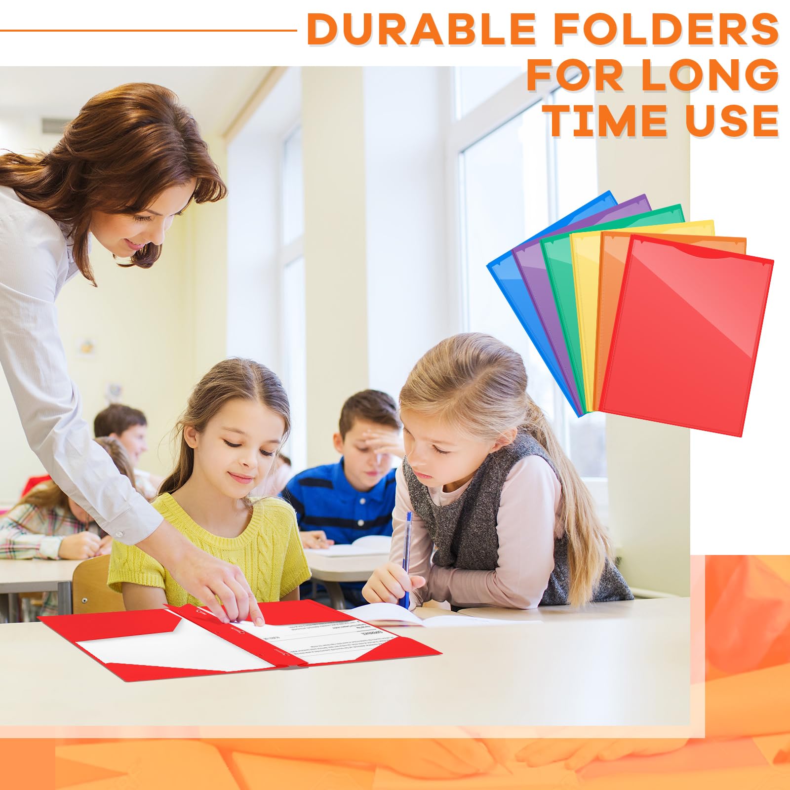 Henoyso Lot de 12 dossiers en plastique avec poche avant transparente et dossiers en plastique à 3 broches avec fente pour carte et broches pour l'école et le bureau (couleurs arc-en-ciel)