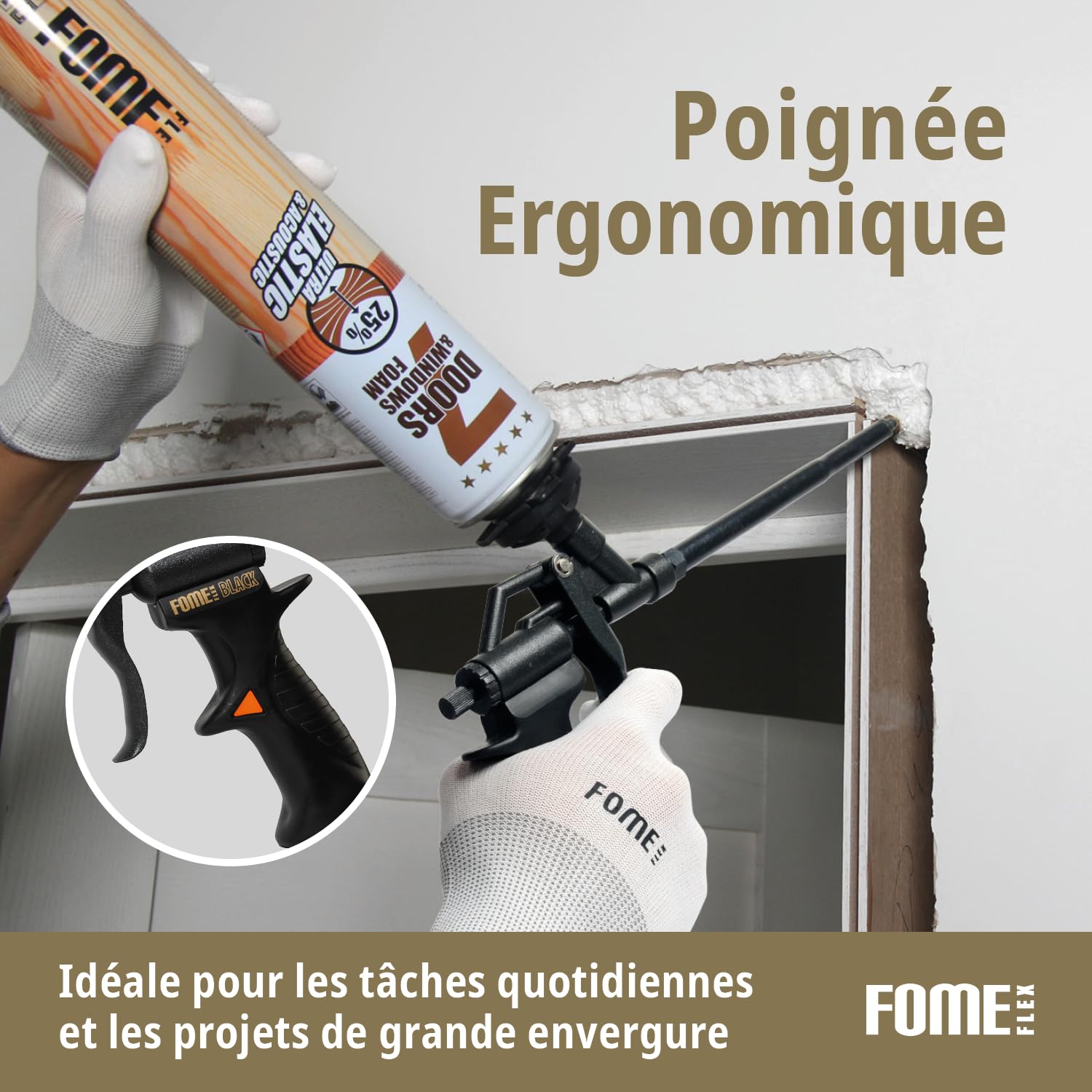 Pistolet Mousse Polyurethane - BLACK EDITION - Pistolet de Précision Revêtu de Teflon – Pas de Bouchons, Nettoyage Facile, Pistolet à Joint et à Détails pour Mousse Expansive PU et Isolation