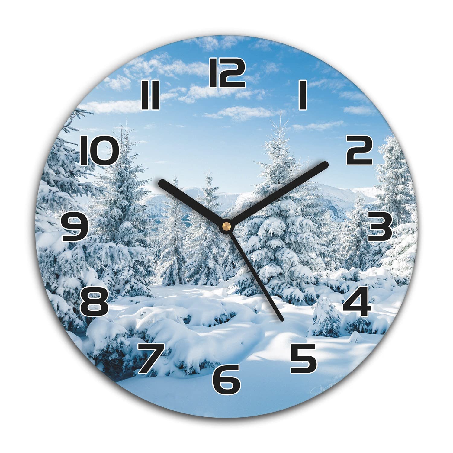 Horloge en verre moderne et durable avec un magnifique paysage de Noël