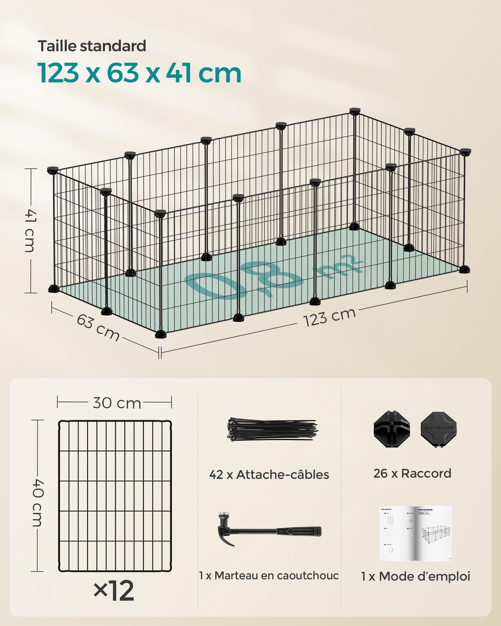 SONGMICS LPI001B01 Parc d’intérieur pour Cochon d’Inde, Cage à Lapin, Grande Enceinte d’Exercice, clôture modulable en métal à Monter soi-même pour Hamster, Animal de Compagnie, Petits Animaux - Noir