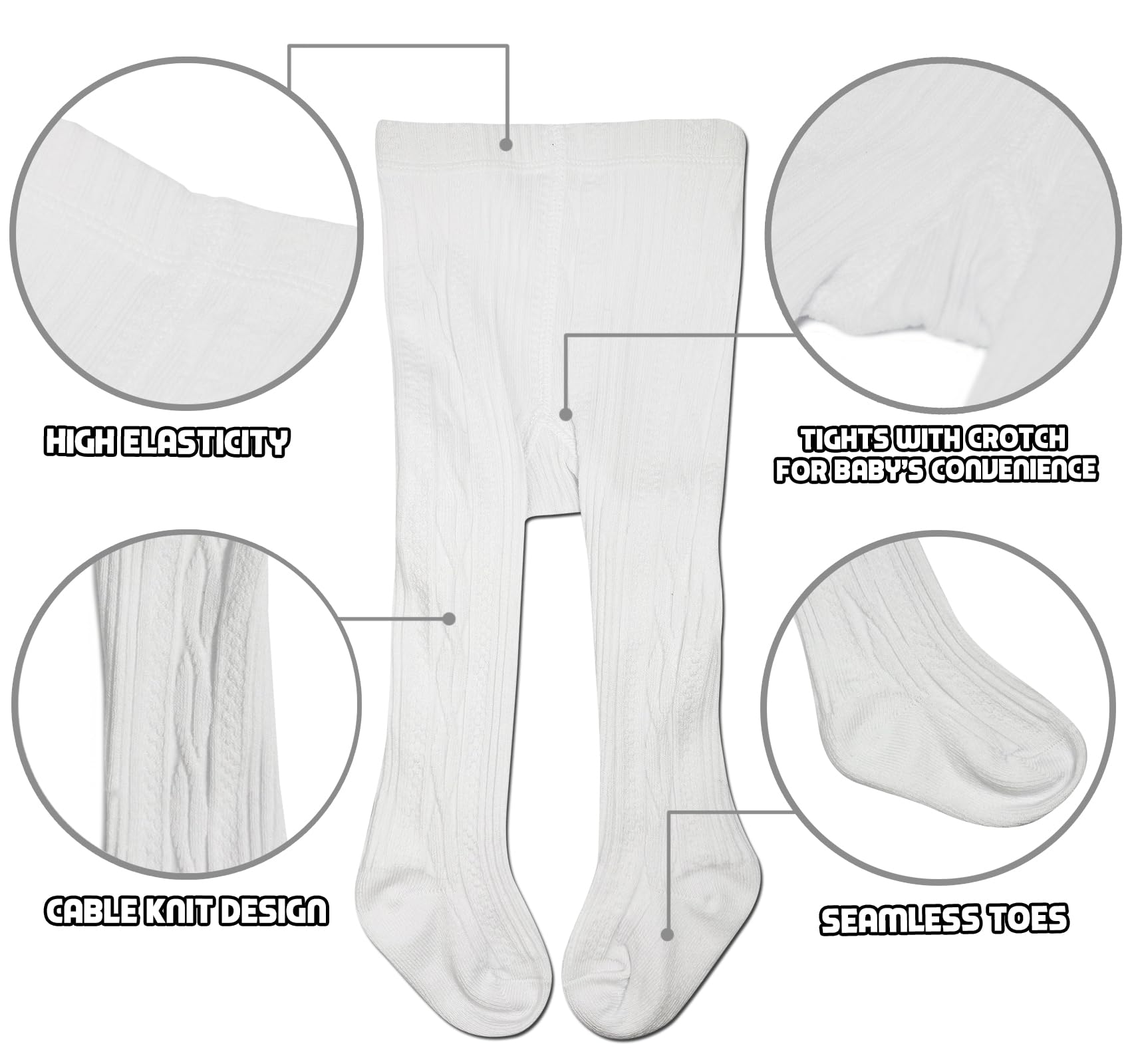 CMNXFNC Baby Girls Tights Cable Knit Cotton Leggings Stockings for Newborn Infants Toddler offwhite 2-3T
