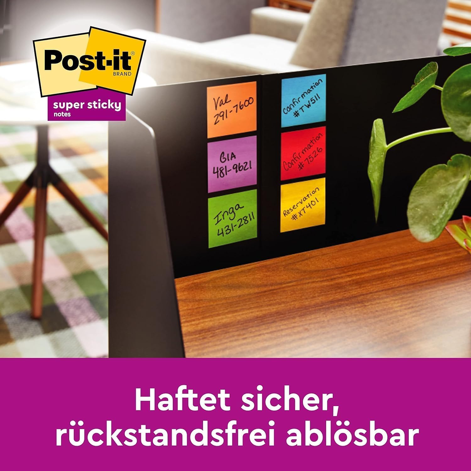 Post-it Super Sticky Notes, 6 Blöcke (540 Blatt), 76 mm x 76 mm | Schulbedarf zum Schulanfang; Haftnotizen mit Stärkerer Haftung für Hausaufgaben, Lernnotizen, Planer und Organisation