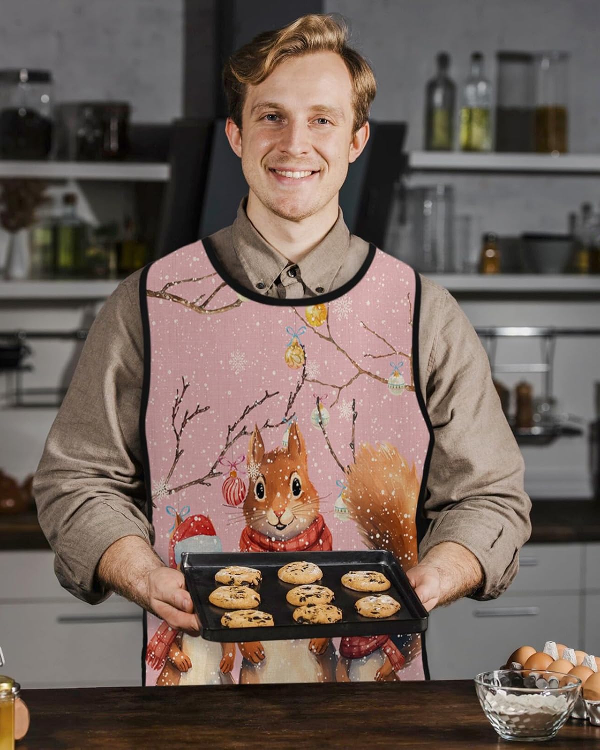Plants Birds Cobbler Aprons with 2 Pockets for Women Men, Leaves Watercolor Botanical Floral