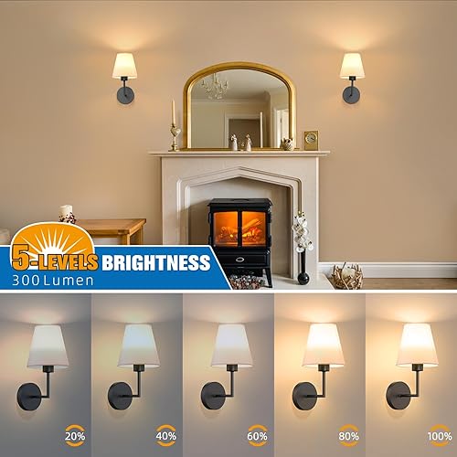 Miniatura 5 de NIORSUN Juego de 2 apliques de pared con pilas de 13.8 pulgadas, luces de pared recargables negras con bombillas desmontables regulables de 5200 mAh