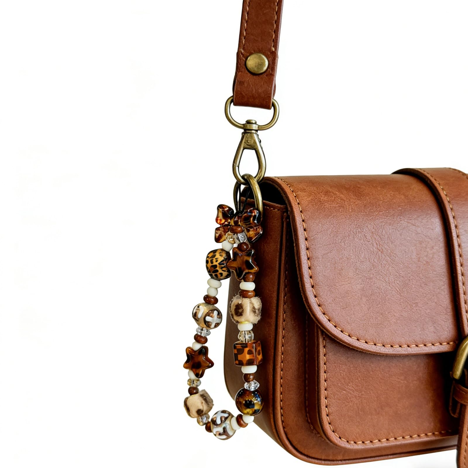 Leopard Print Phone Charm with Beaded Design,Y2K Star Phone Charms Accessories with Bow Detail for Bag Keychain Camera — view 7