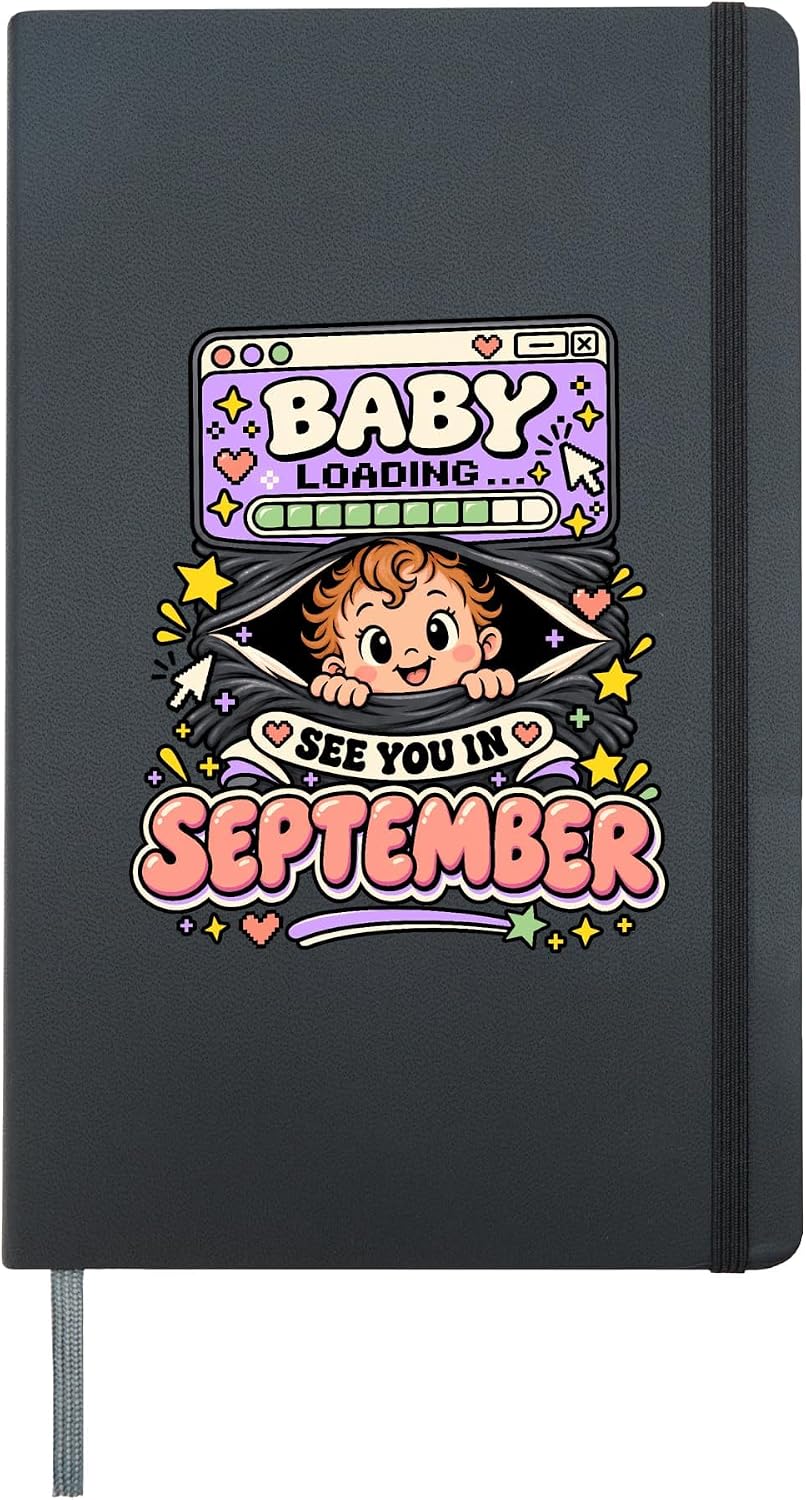 Baby Loading See You In September Pregnancy Reveal Baby Hardcover Journal, Black