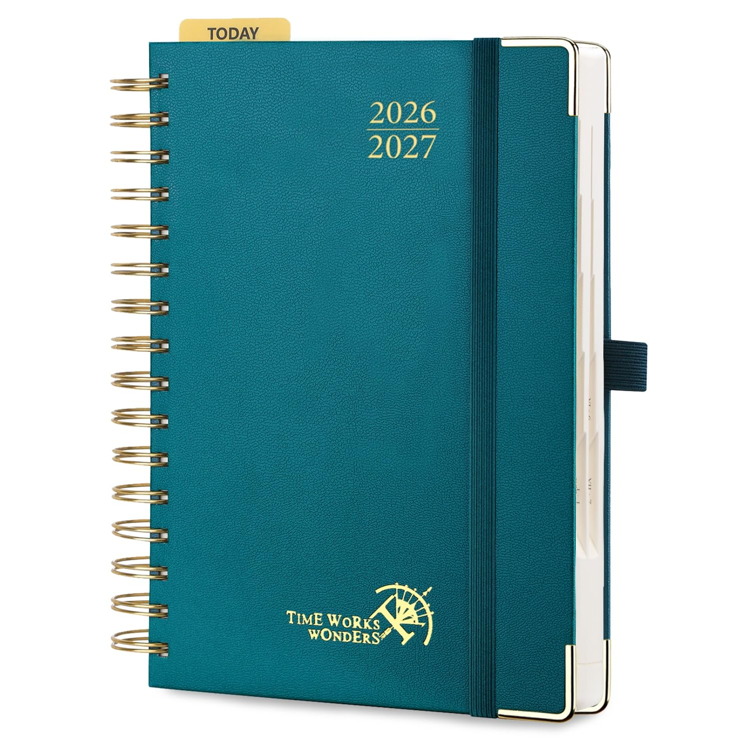 POPRUN Tagesplaner 2026 2027 Ringbuch mit Hardcover 21,5 x 14,5 cm, Tageskalender A5 1 Tag 1 Seite (Montag - Sonntag), Terminplaner (Aug.2026-Jul.2027) mit Plastiklineal (Pazifikgrün)