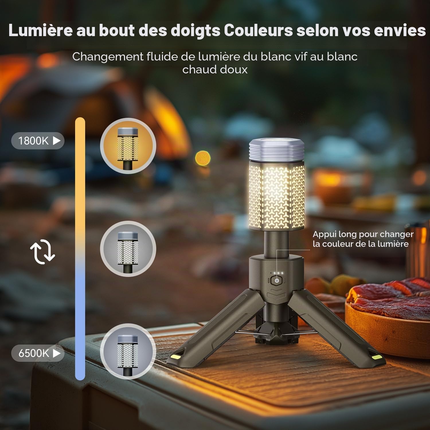 Lampe de camping Mytrix avec batterie 10 000 mAh, base magnétique - Parfaite pour l'aventure, la randonnée, le camping, la diffusion en direct - Lanterne de camping télescopique pliable - Jaune