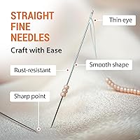 Vista 3 de VONEEDL 60 Agujas de Enhebrado Rectas con Tubo de Almacenamiento Conveniente Tamaño 10-0.45mm (0.017in) Agujas Extra Finas para Semillas - Perfectas
