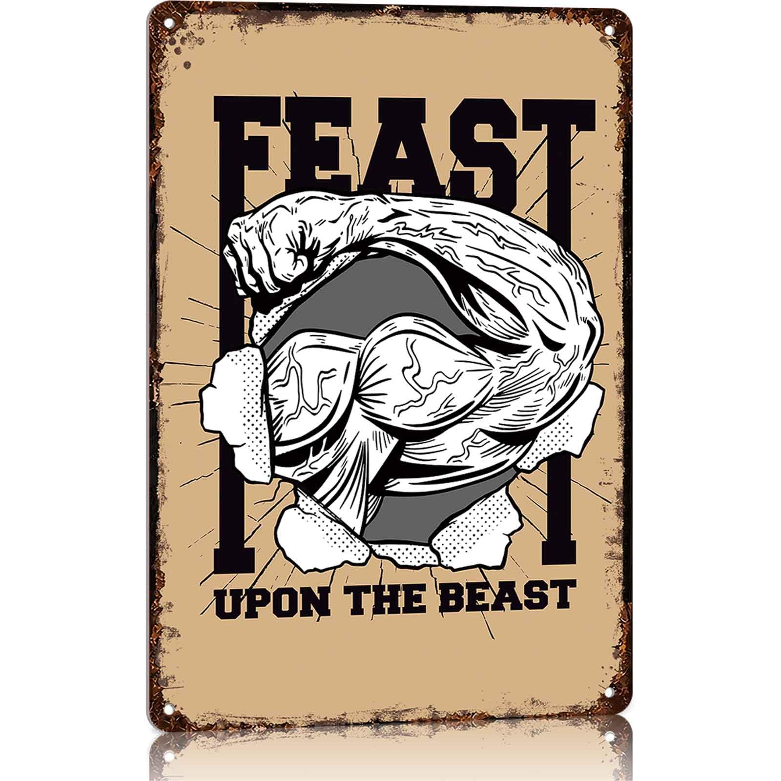 Feast Upon The Beast Muscular Arm Fitness Metal Sign 8 x 12 Inch