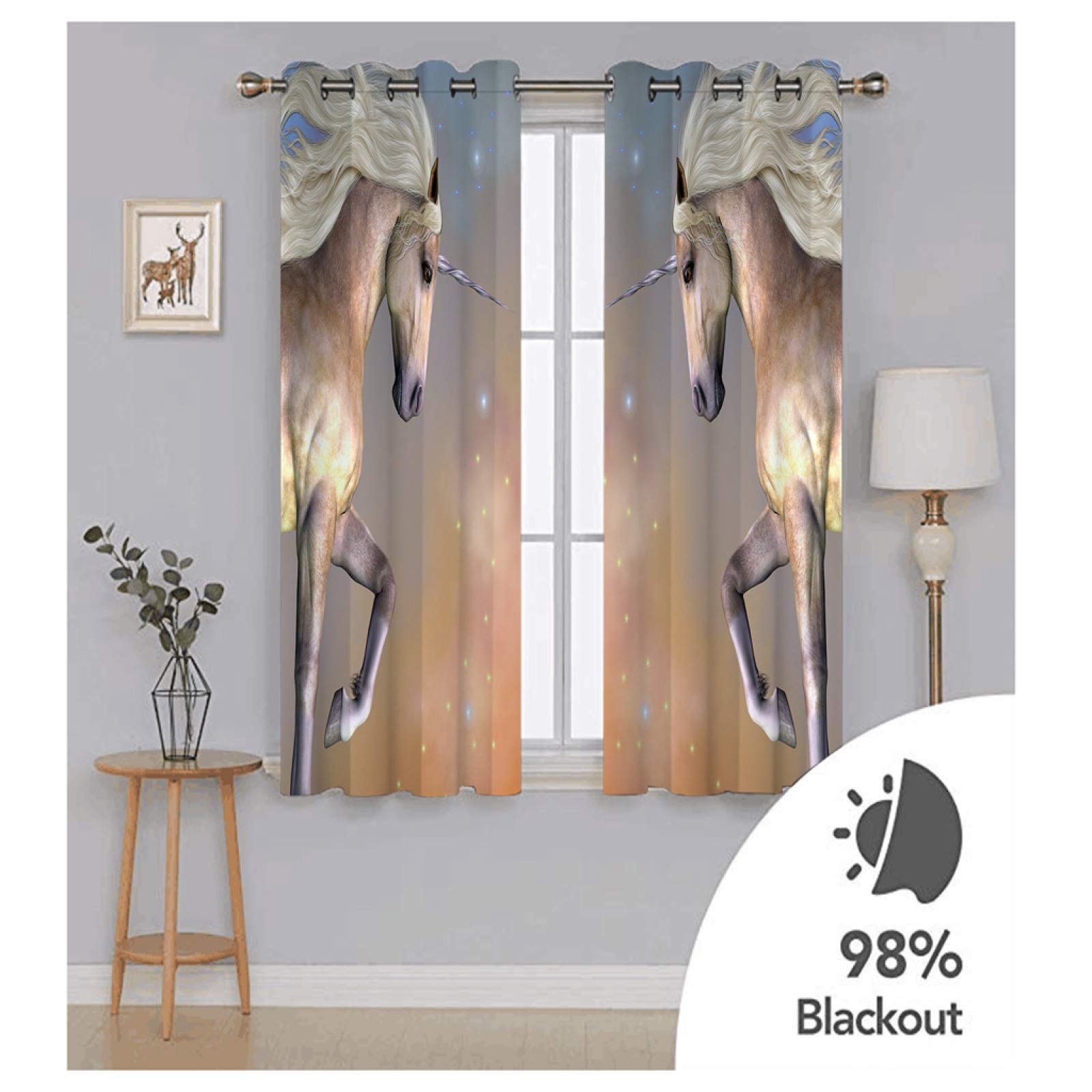 Cortinas Opacas para Salon Moderno - Cortinas Termicas Aislantes con Ollaos - Dormitorio Cocina Decoracion - 3D Cielo Estrellado Estampado Animal Caballo, 2 Piezas 280 X 260 Cm（An X Al）