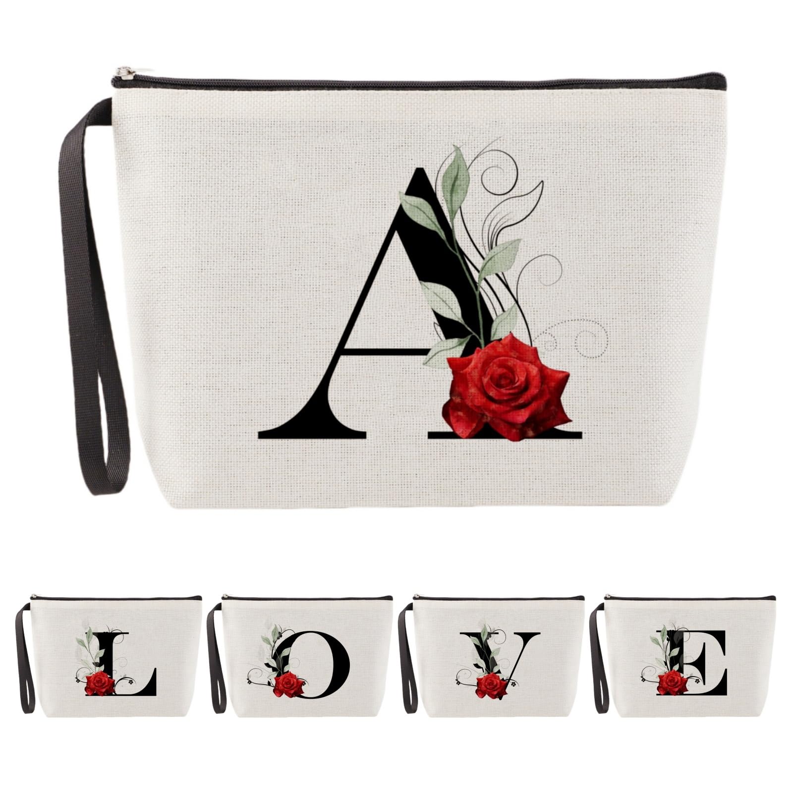 Blisswave A-Z Personalisierte Kosmetiktasche, Geschenke für Frauen, Mütter und Freund, Mädchen, Elegantes und Hübsches Rosenmuster, Schminktasche mit Initialen Namen (Beige)