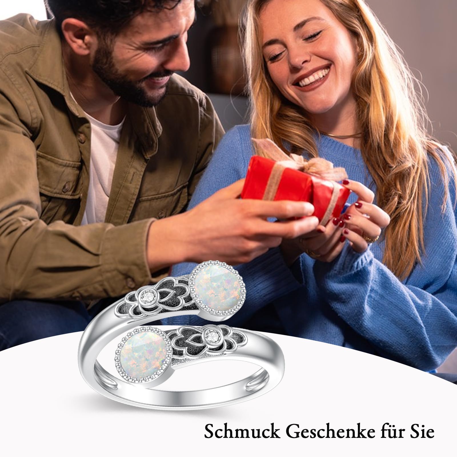 Lapis Lazuli/Rosa Opal/Türkis Ring 925 Sterling Silber Doppelstein Ringe Vintage Blumen Ring Verstellbarer Ring Schmuck Geschenk Für Damen