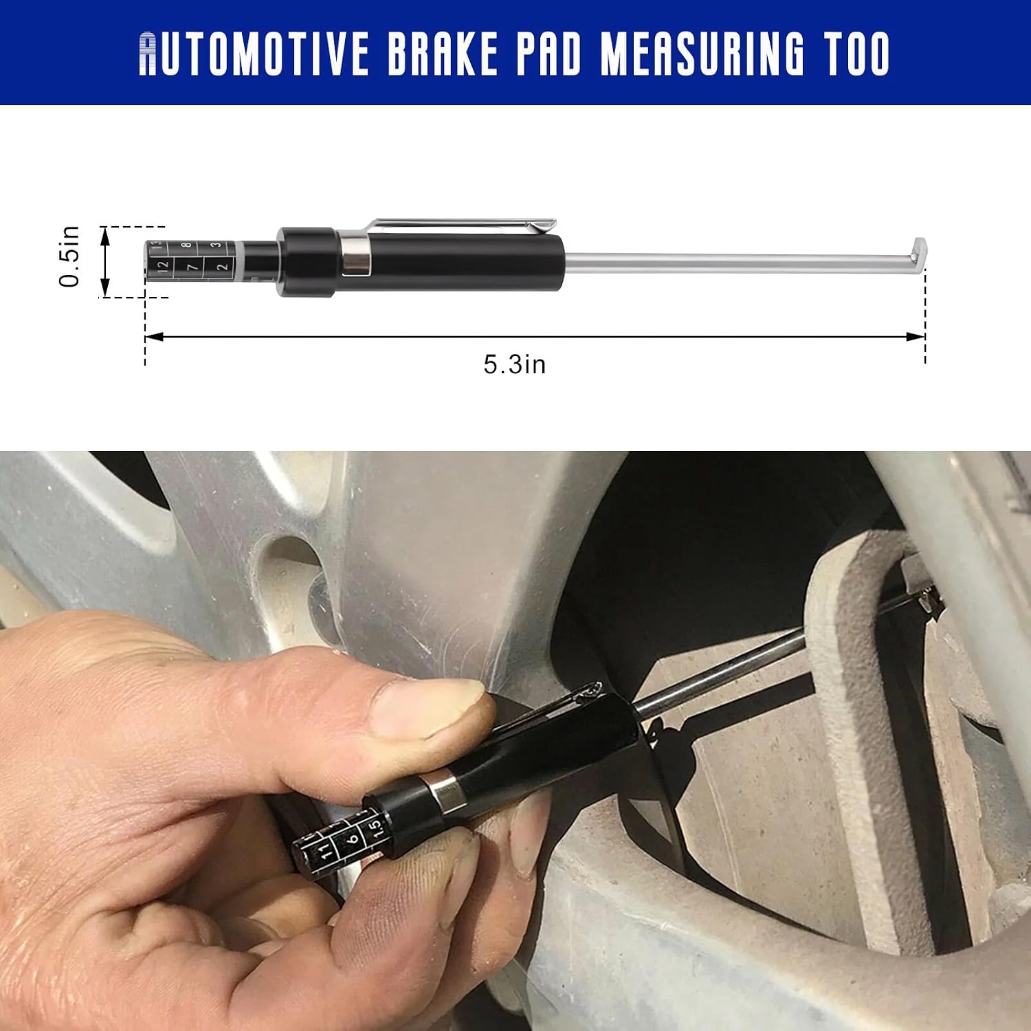 Car Brake Pad Thickness Measure Tool, Auto Brake Pad Detection Pen with 1.5-11mm Scale, Thickness Gauge for Auto Internal External Brakes Pads Measurement, Car Accessories