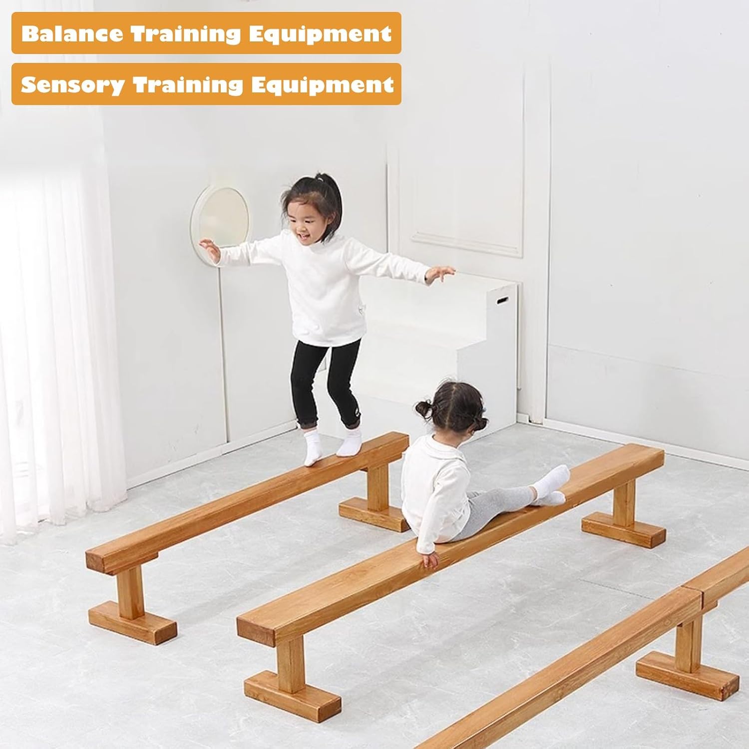 LXLZYXSF 9.8ft 6.5ft 4.9ft Solid Wood Beam for Balance Training, Gymnastics Beam with Detachable Base, Indoor Outdoor Children Youths Sports Exercise Equipment