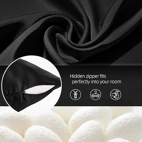 Miniatura 66 de Funda de almohada de seda para cabello y piel, de seda de morera, suave, transpirable, lisa de ambos lados, de seda natural, con cremallera, 1 Azul