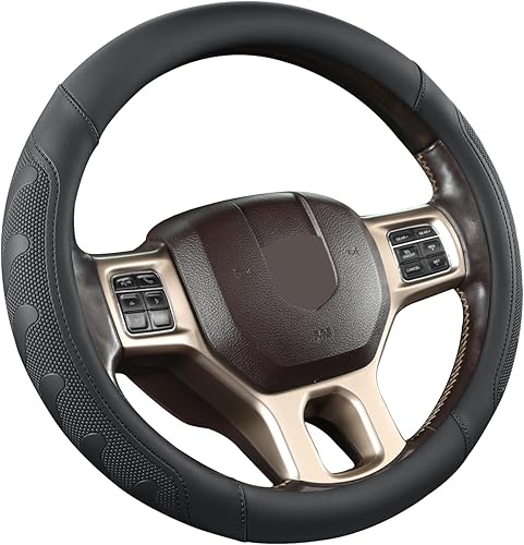 Miniatura 7 de GIANT PANDA Funda para volante de coche para RAM 1500 2500 3500, compatible con Dodge RAM de 15.5 a 16 pulgadas, color negro