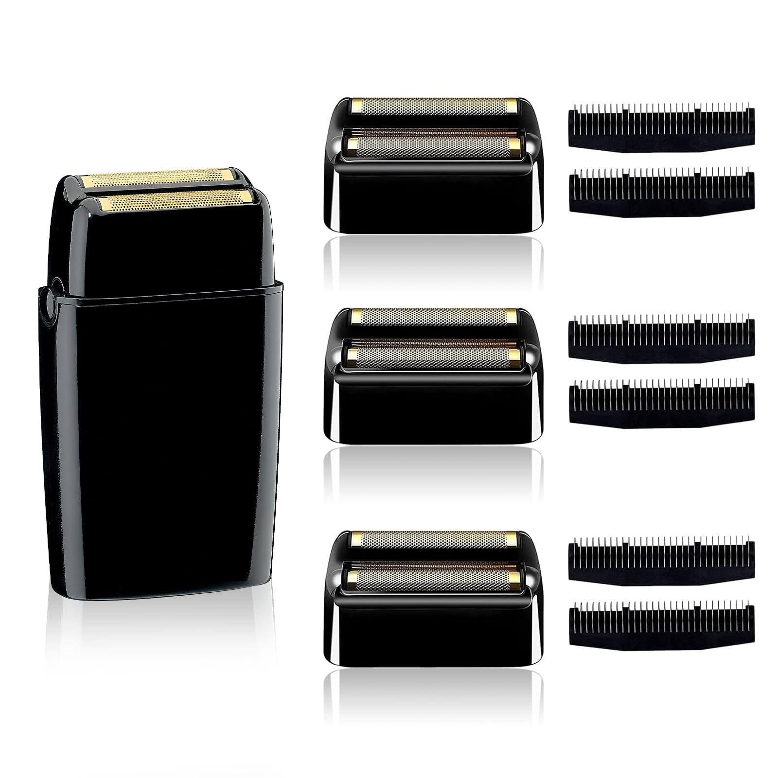 Cuchilla de repuesto para maquinilla de afeitar compatible con BaBylsPRO Double FXFS2 - Foil metálica (Negro, pack de 3 unidades)