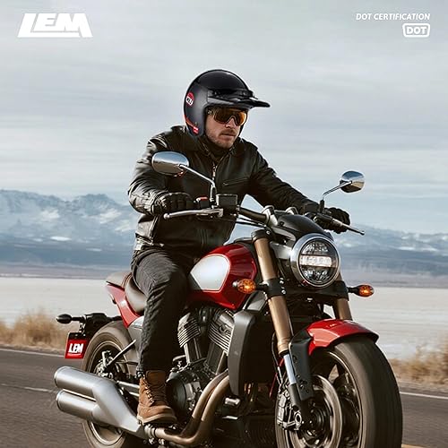 Miniatura 8 de LEM Cascos de motocicleta con cara abierta media retro, para hombres y mujeres, casco de motocicleta y scooter con certificado por DOT, estilo