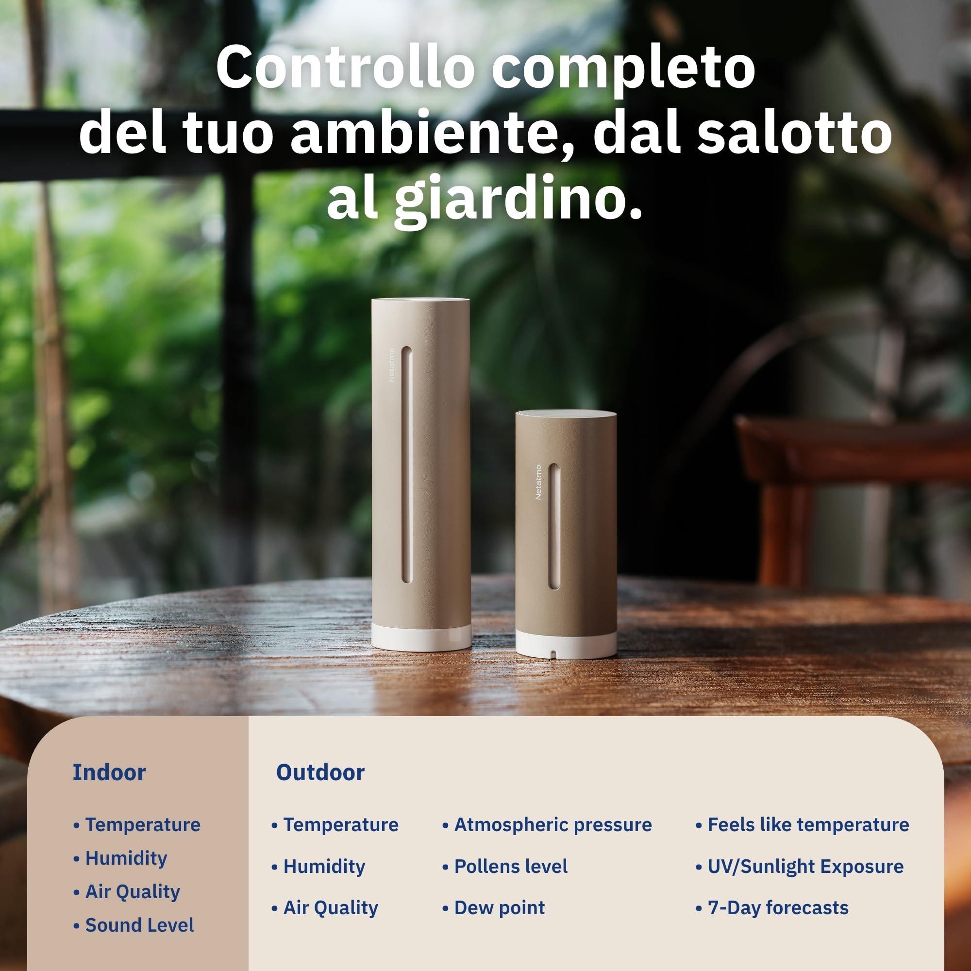 Netatmo Stazione Meteo ORIGINAL 2ª generazione | Interni & Esterni | Temperatura, Umidità, Qualità aria, UV, Pollini, Previsioni Meteo | Compatibile Apple Home, Alexa, Google Home - Sabbia - NWS-S-EC