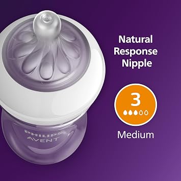 Philips Avent Natural Baby Bottles with Natural Response Nipples (Medium Flow, Flow 3), 9oz, 2-Pack, SCY903/02