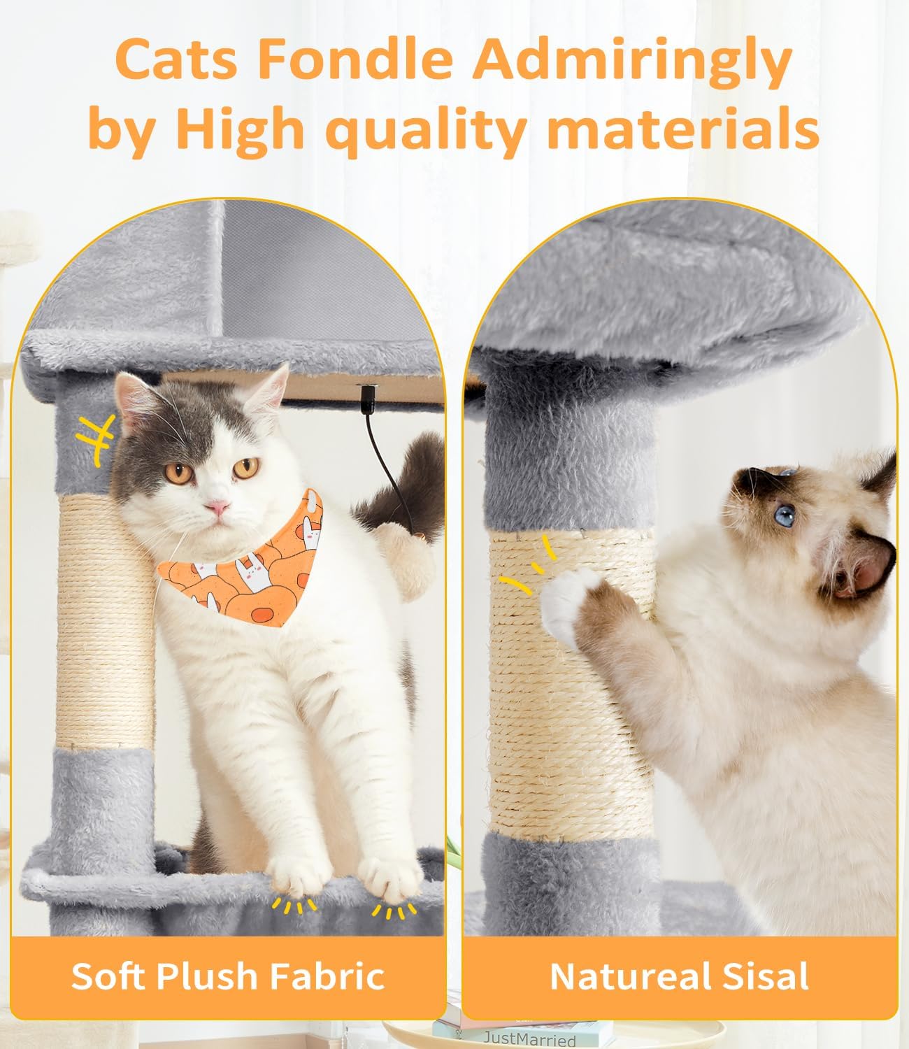 ABCPET Cat Tree Large Cat Tower Tree 68" Multi-Level Cat Tower for Indoor Cats with Sisal Scratching Posts, Widen Cat Perche, Square Hammock, 2 Widen Condos, Scratching Posts, Light Grey
