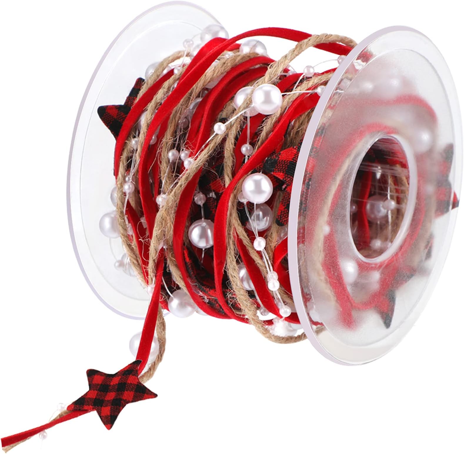Pentagram 5M /16.4ft Pearl Bead Chain Ribbon Christmas Tree Trim Rope Christmas Tree Decoration Ribbon for Christmas Home Tree Decorations DIY Craft Wrapping (Red Black Style)