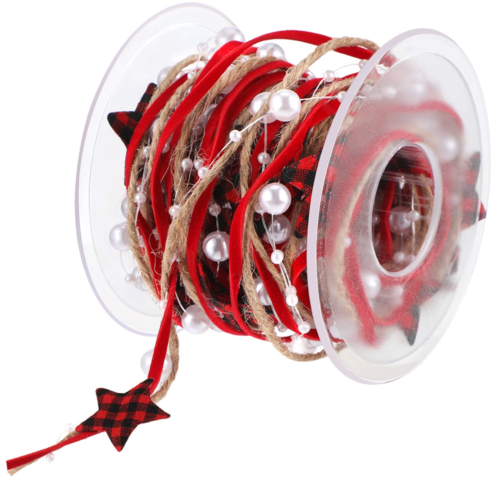 Pentagram 5M /16.4ft Pearl Bead Chain Ribbon Christmas Tree Trim Rope Christmas Tree Decoration Ribbon for Christmas Home Tree Decorations DIY Craft Wrapping (Red Black Style)