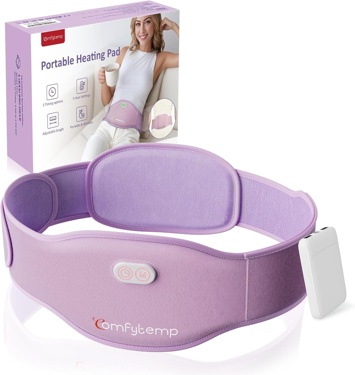 Comfytemp Fascia Riscaldante Mestruali, Grande, 5000mAh, Adatto per Scaldare la Pancia e la Schiena Durante il Periodo Mensile, 150x16cm, Fascia Riscaldata Senza Fili, Ideale per Mamme e Donne