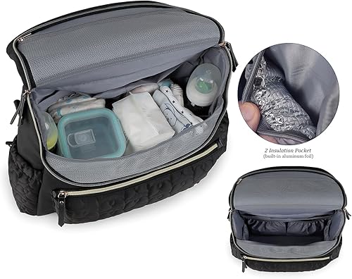 Miniatura 2 de Lmbabter Bolsa de pañales, mochila de mensajero, mochila de viaje, bolsas de maternidad, elegante bolsa de bebé con cambiador para mamá, Negro -,