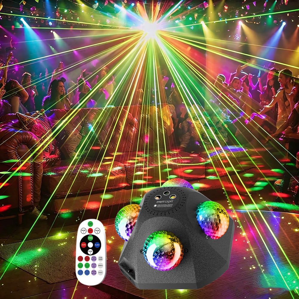 Discokugel-Partylichter für Drinnen und Draußen, DJ-Lichter, Discokugel-Dekoration, Stroboskoplicht für Partys, 4 Discokugeln, Sound, EU-Stecker