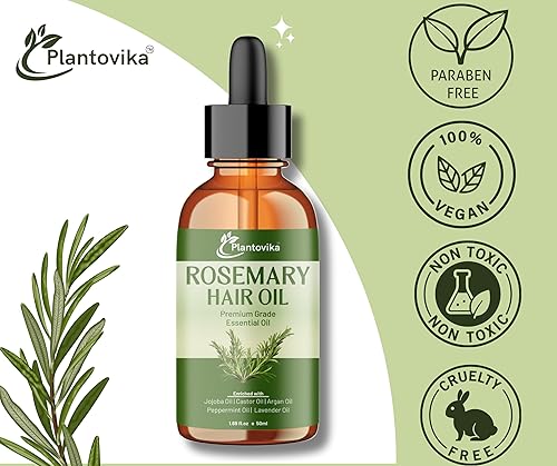 Miniatura 5 de Plantovika Aceite de romero para el crecimiento del cabello, enriquecido con aceites de jojoba, ricino, argán, menta y lavanda, tratamiento para