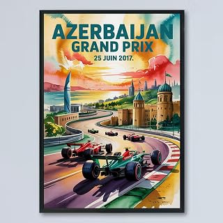 Vintage F1 Racing Poster–Azerbaijan Grand Prix 25 Juin 2017 Circuit Motorsport Wall Art–Retro Formula 1 Race Car Print, Unique Gift for Fans, Office, Living Room, Home & Garage Décor GbOQLz