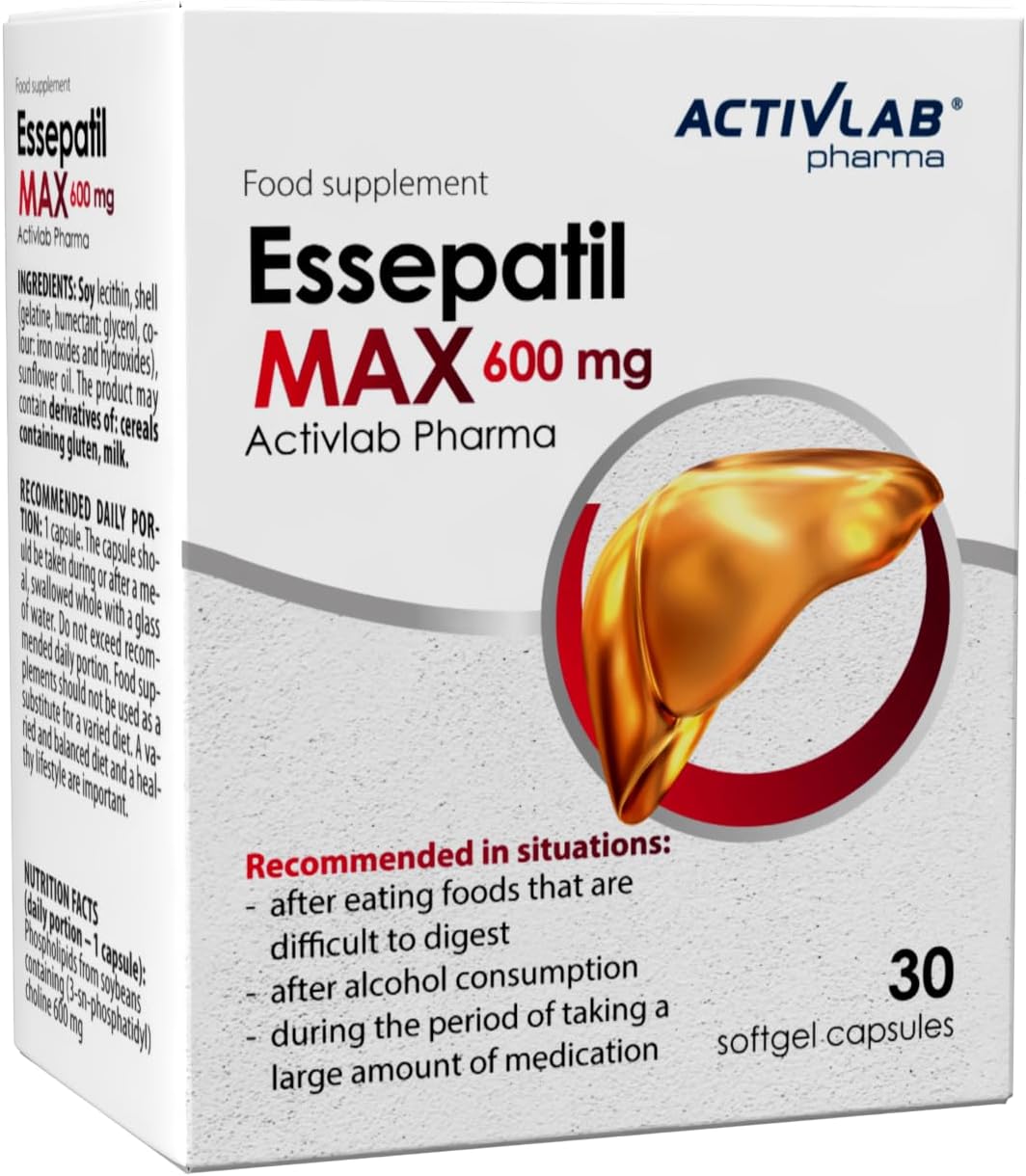 Essepatil Extra Max 600 mg Soft Gel 30 Capsules - High Dose Soy Lecithin Liver Care Liver Regeneration Detox Support Healthy Liver Activlab Pharma