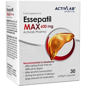 Essepatil Extra Max 600 mg Soft Gel 30 Capsules - High Dose Soy Lecithin Liver Care Liver Regeneration Detox Support Healthy Liver Activlab Pharma