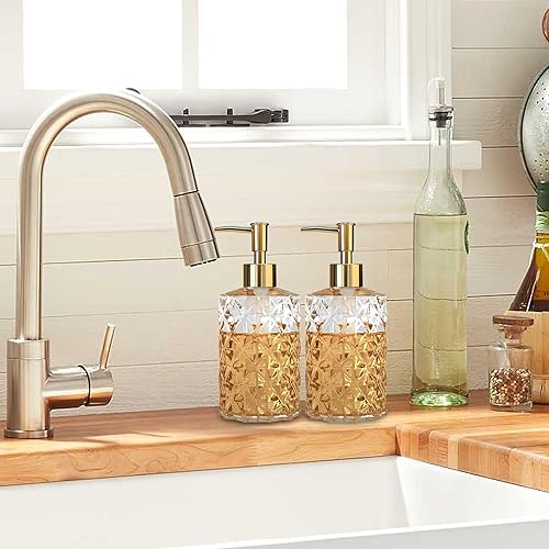 Miniatura 2 de Dispensador de jabón  Paquete de 2 dispensadores de jabón de manos recargables de vidrio de diamante transparente, dispensador de jabón para manos y