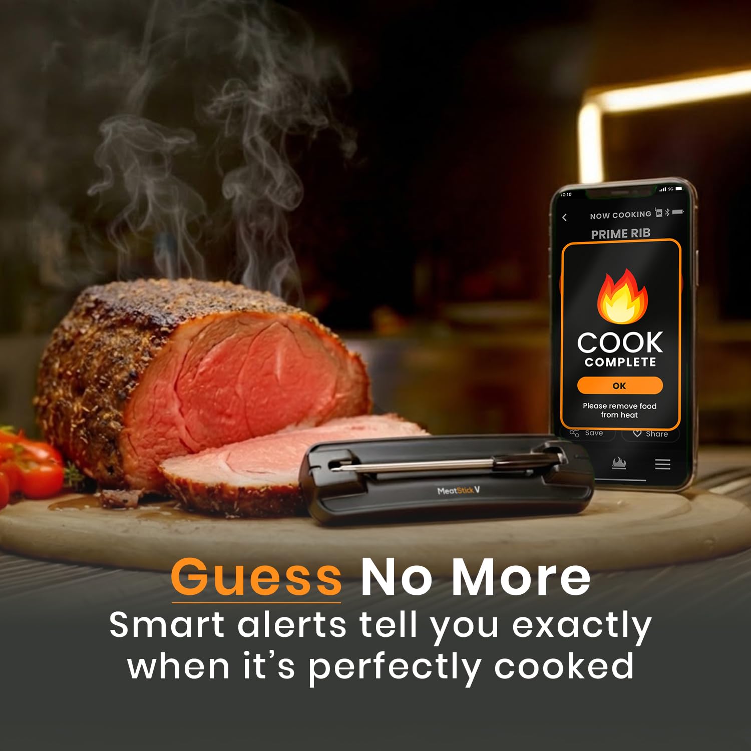 MeatStick V bezprzewodowy termometr do mięsa, odporność na ciepło 650°C, nieograniczony zasięg WiFi i Bluetooth, cyfrowa sonda do grillowania, wędzenia, smażenia sous vide, grilla, piekarnika
