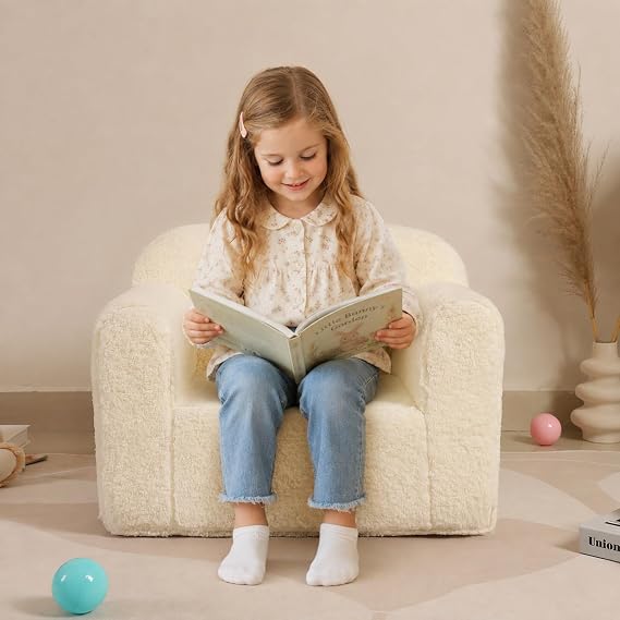 MOMCAYWEX Kids Snuggly-Soft Sherpa Chair, Comfy Sofa Chair, Cream