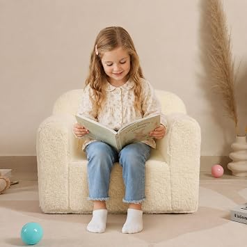 MOMCAYWEX Kids Snuggly-Soft Sherpa Chair, Comfy Sofa Chair, Cream