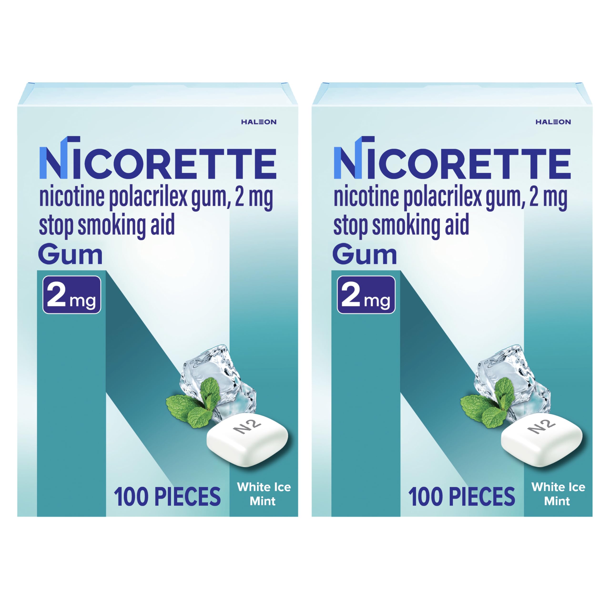 NicoretteNicotine Gum Stop Smoking Aid, 2 mg, White Ice Mint Flavor - 200 Count