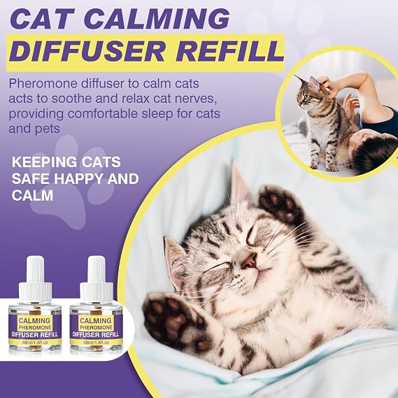 Cat Calming Diffuser Refills, 8 Pack Pheromones for Cats Refill Long-Lasting 240-Day Supply Pheromone to Calm Cat Soothing Anxiety Stress 48 ml/Bottle Compatible with Most Diffusers Plug in