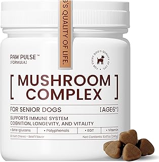 Pawpulse Formula Immune Defense Mushrooms for Dogs - Cellular Growth, Turkey Tail and Lions Mane for Cognitive Support, Lumps and Bumps, Gut Health and Longevity - Senior Dog Supplement, 80 Chews