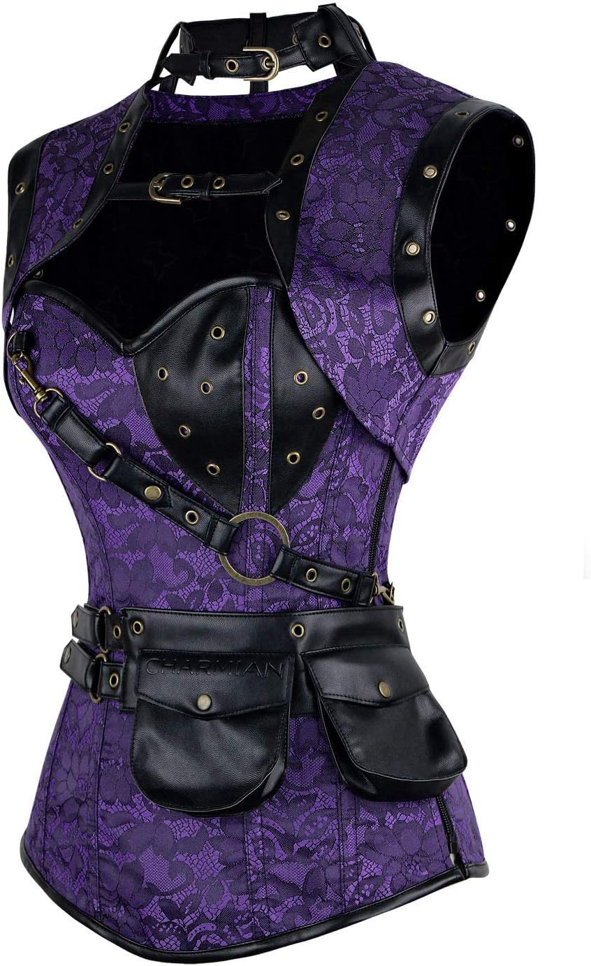 Charmian Women's Steampunk Spiral Steel Boned Vintage Retro Corset Tops Bustier - Image 2