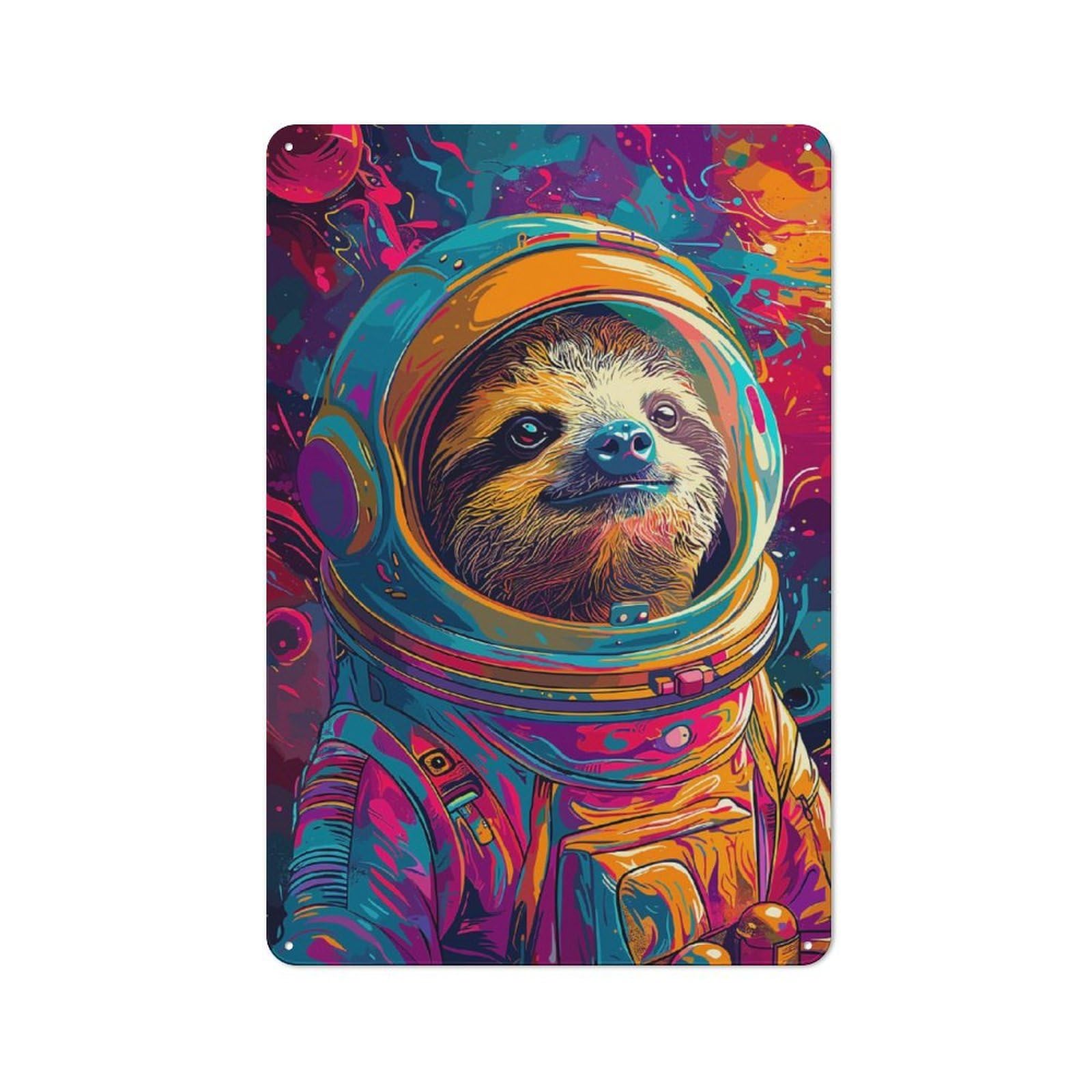 Junmoney Sloth Astronaut Space Rustic Tin Wall Plaque 30X20cm For Garage Or Workshop, For Home Interiors, Feature Walls And Decorative Displays