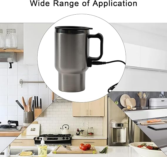 12V Heated Travel Mug, 500ML Stainless Steel Electric Coffee Cup with Vacuum Insulation, Portable Car for kettle for Road Trips and Office Use, Fits Most Cup Holders